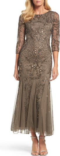 Pisarro Nights Illusion Sleeve Beaded A Line Gown Nordstrom