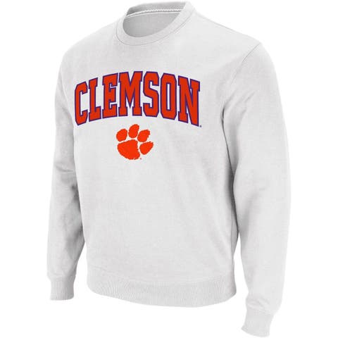 Women's Antigua White Denver Broncos Victory Crewneck Chenille Pullover  Sweatshirt