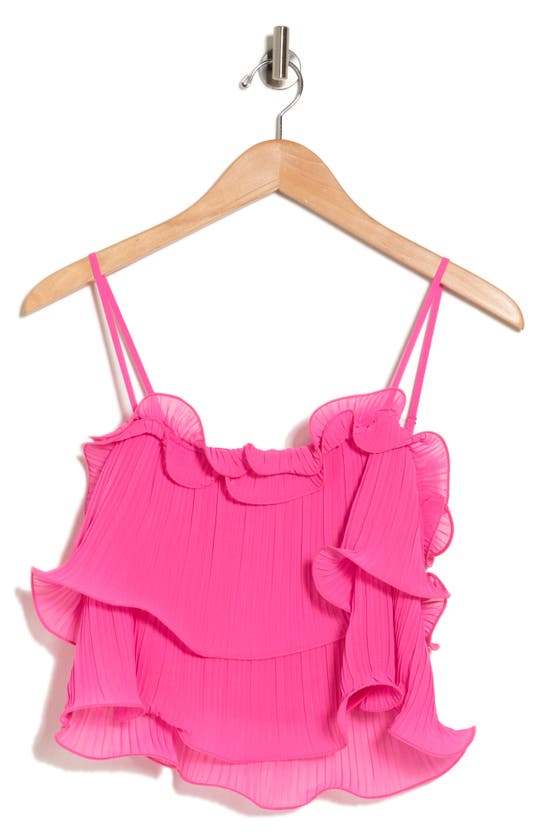 Lush Ruffle Pleated Wire Hem Crop Top In Hot Pink