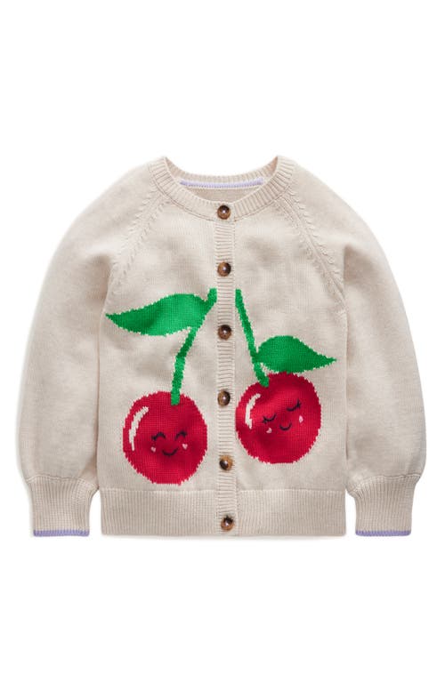 Shop Mini Boden Kids' Fun Logo Cardigan In Ecru Marl Cherry