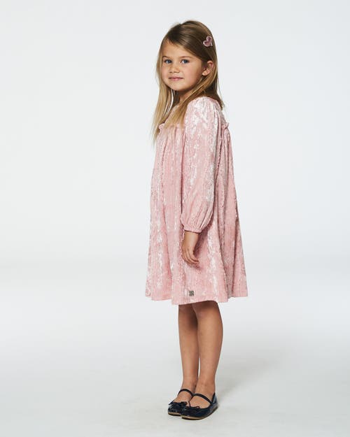 Deux Par Deux Girl's Long Sleeve Velvet Dress With Frills Light Pink In Silver Pink