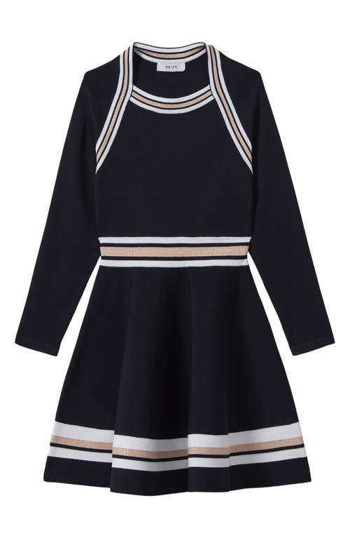 Shop Reiss Kids' Fallon Jr. Long Sleeve Skater Sweater Dress In Navy