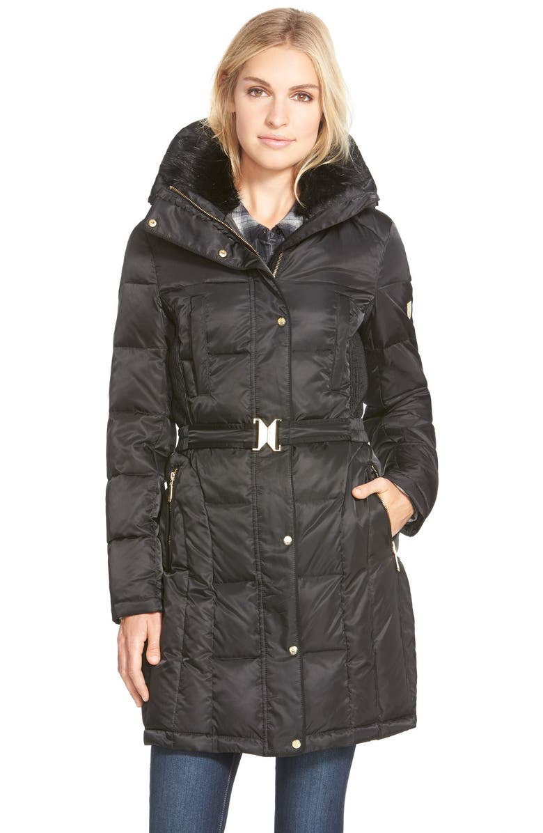 Vince Camuto Belted Down & Feather Fill Coat with Faux Fur Nordstrom