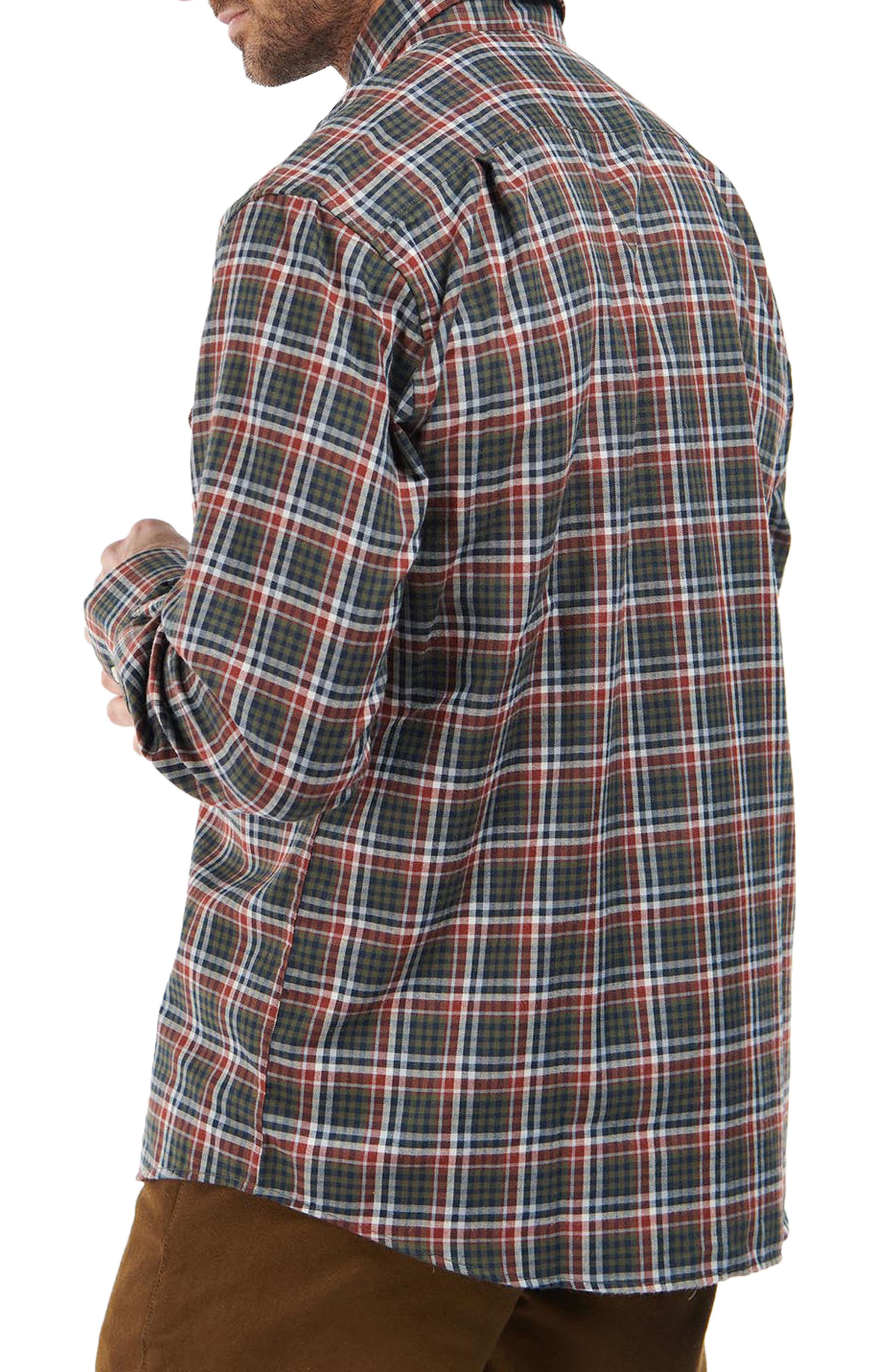 Barbour Eastwood Check Thermo Weave Button-Down Shirt in Olive