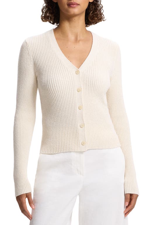 Shop Theory Cotton Rib Cardigan In Cream/latte