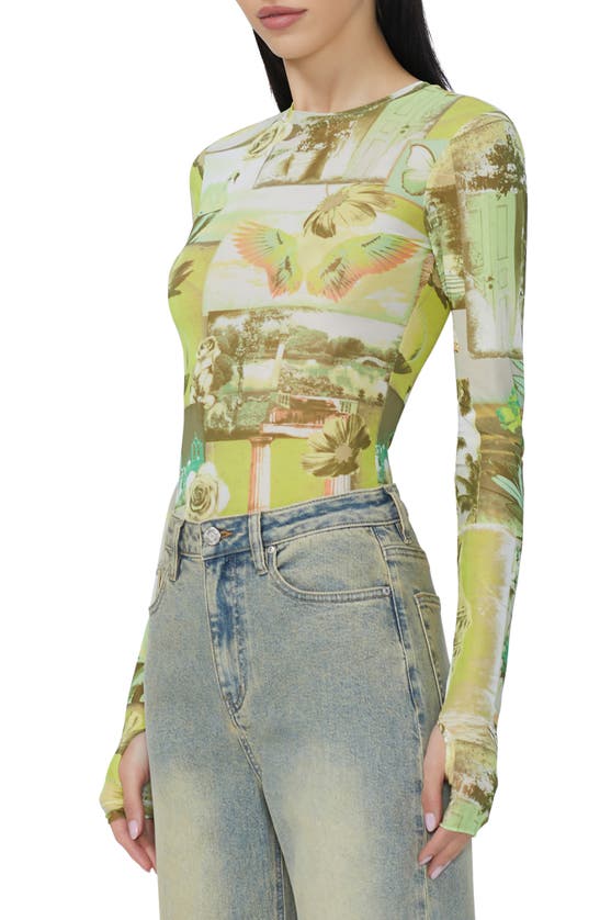 Afrm Kaylee Print Mesh Top In Citrus Post Card