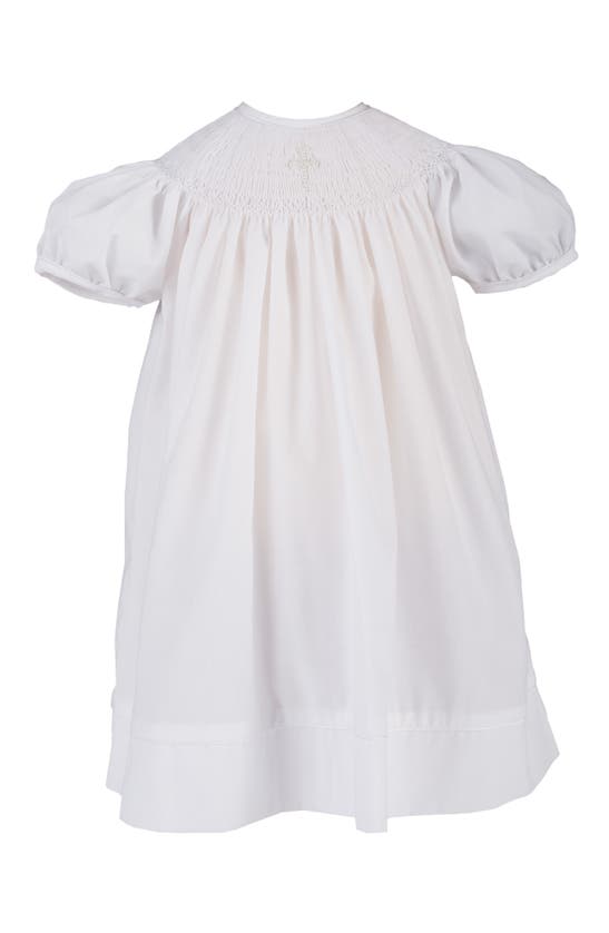 Carriage Boutique Imitation Pearl Cross Christening Gown & Bonnet Set In White