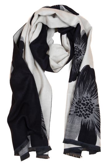 Saachi Floral Reversible Scarf In Black/white/grey