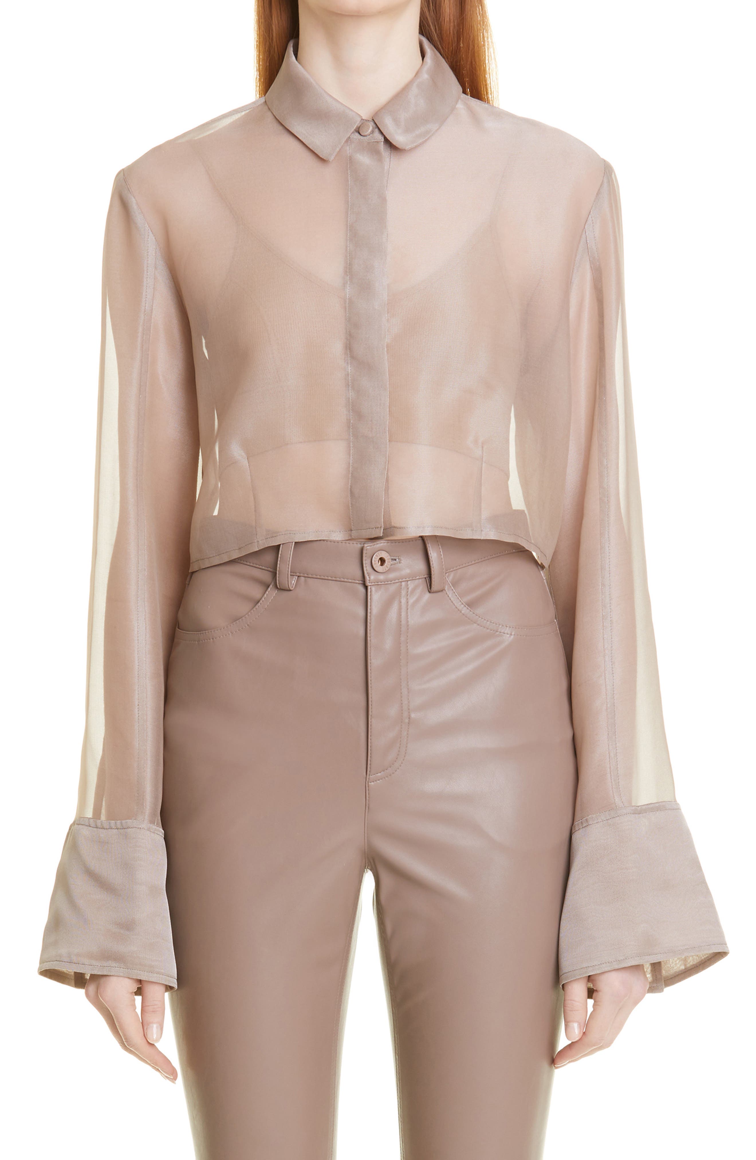 LAPOINTE Sheer Crop Button-Up Shirt 