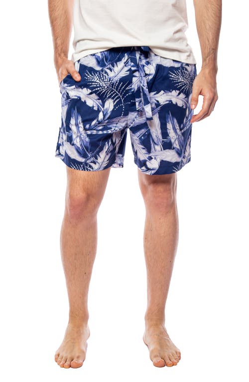 Plume Leaf Print Pajama Shorts in Blue