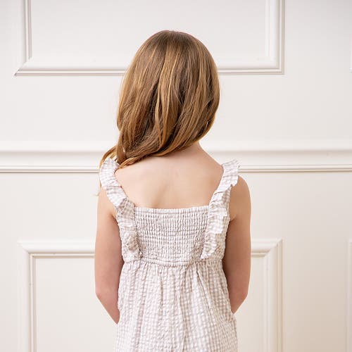 Shop Hope & Henry Girls' Organic Ruffle Neck Jumpsuit, Kids In Taupe Gingham Seersucker