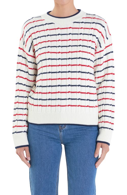 Shop English Factory Stripe Cable Stitch Sweater In Off White