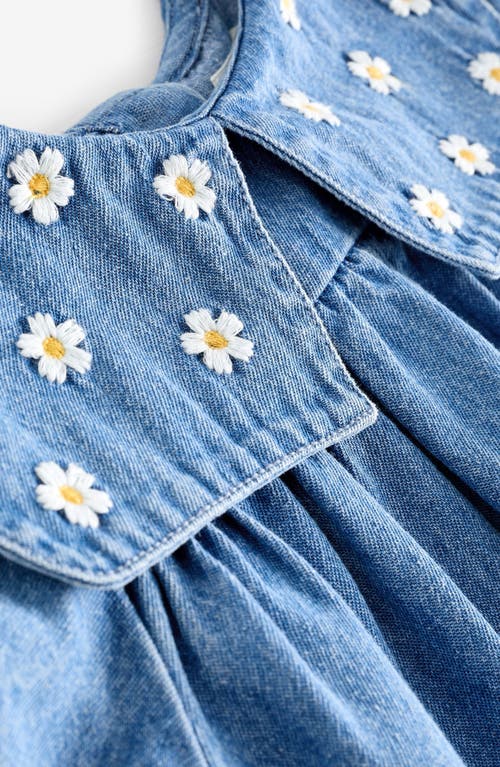 Shop Next Kids' Daisy Embroidered Long Sleeve Denim Dress In Blue