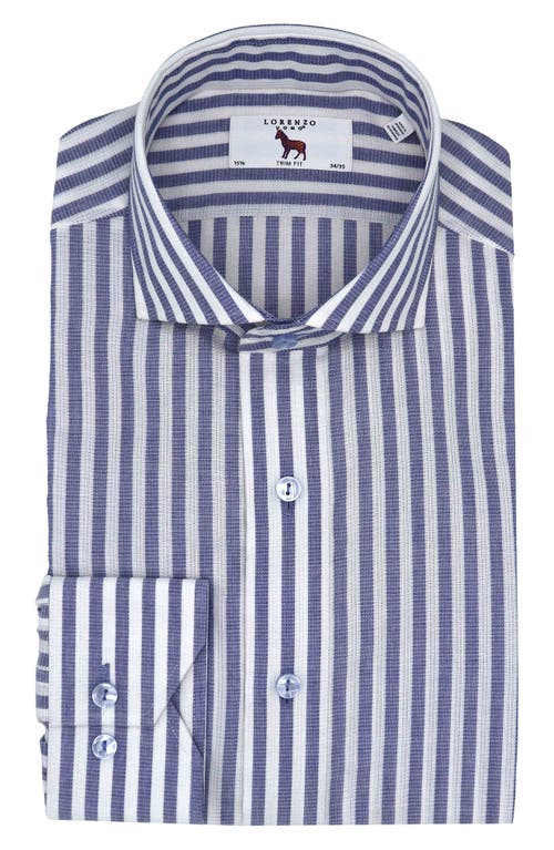 Lorenzo Uomo Trim Fit Stripe Dress Shirt in White/Marine Blue