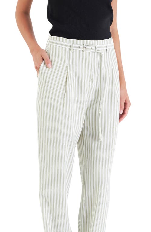 Shop English Factory Stripe Belted High Waist Pants In Off White/green