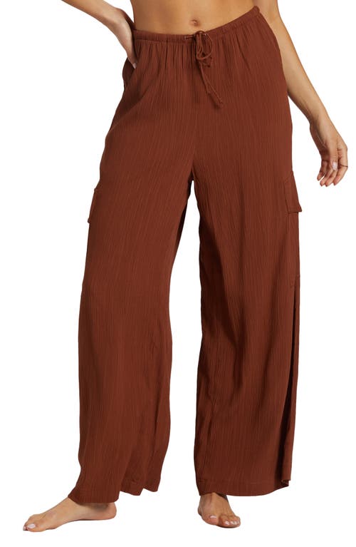 Shop Billabong Beach Babe Wide Leg Cargo Pants In Toasted Coconut