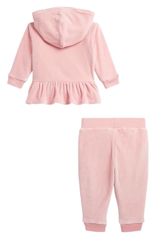 Shop Ralph Lauren Velour Zip-up Peplum Hoodie & Joggers Set In Tickled Pink