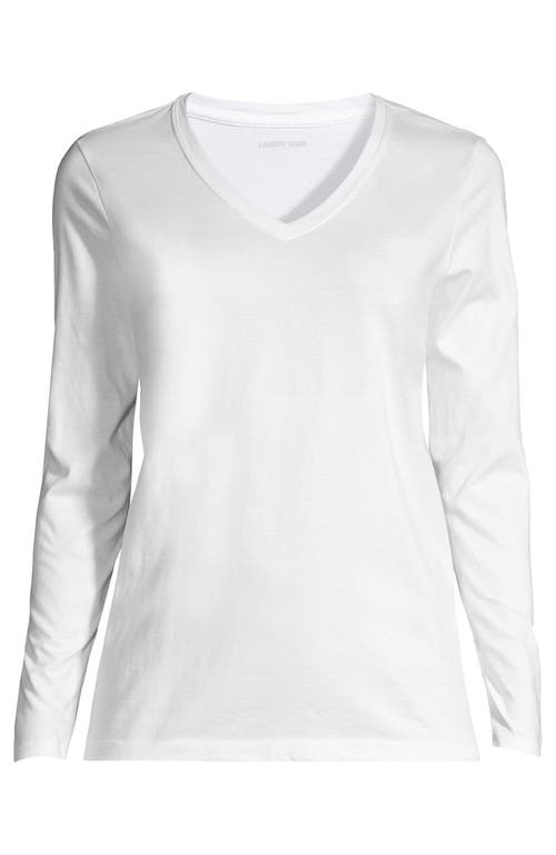 Lands' End Plus Size Relaxed Supima Cotton Long Sleeve V-neck T-shirt In White