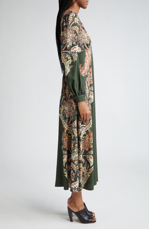 Shop Etro Placed Paisley Print Long Sleeve Dress In Green Floral