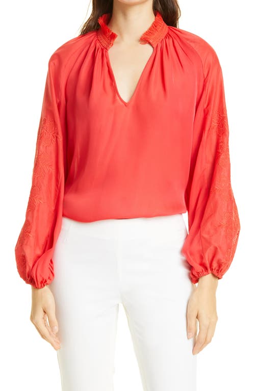 KOBI HALPERIN Mia Embroidered Silk Blend Blouse in Flamingo at Nordstrom, Size X-Large
