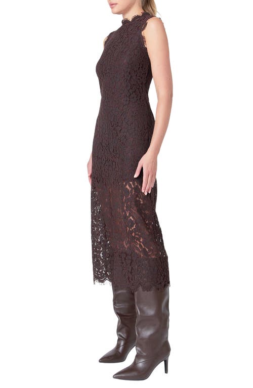 Endless Rose Front Slit Lace Dress In Espresso