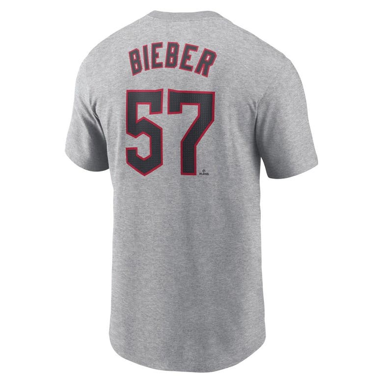 Shop Nike Shane Bieber Gray Cleveland Guardians Fuse Name & Number T-shirt
