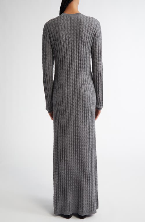 Shop Totême Toteme Long Sleeve Cable Knit Wool Merino Wool Sweater Dress In Grey Melange