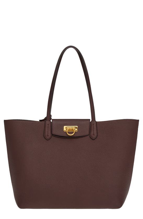 Ferragamo Travel Leather Tote In Ganache Brown / Ganache Brown