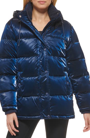 Blue shiny sales puffer jacket