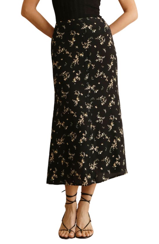 Blu Pepper Floral Print Midi Skirt In Black