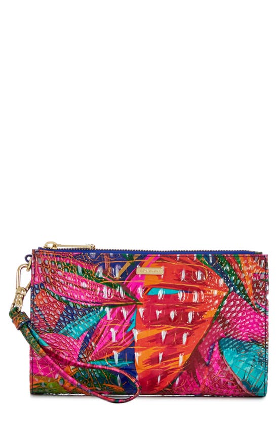 Brahmin Daisy Croc Embossed Leather Wristlet In Lush