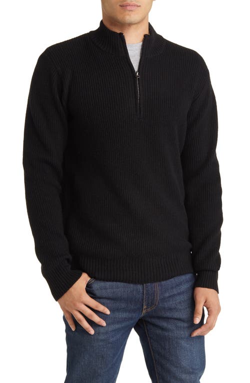 Half Zip Rib Wool Blend Sweater in Black