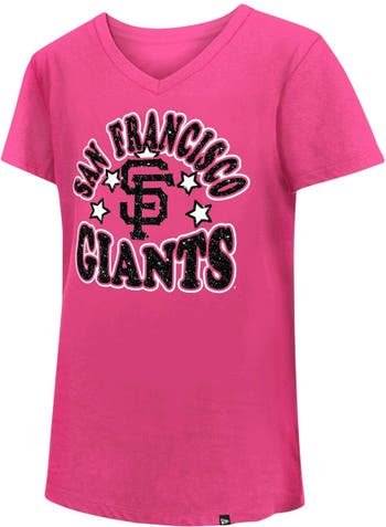 New Era Girls Youth New Era Pink San Francisco Giants Jersey Stars V-Neck  T-Shirt
