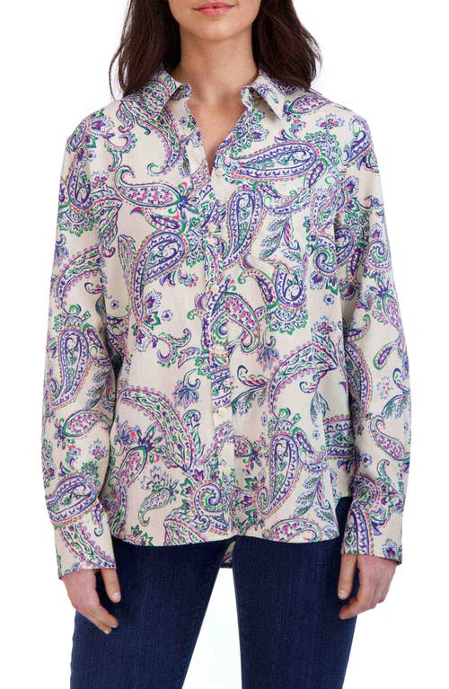 Foxcroft Paisley Print Cotton Blouse White Multi at Nordstrom,