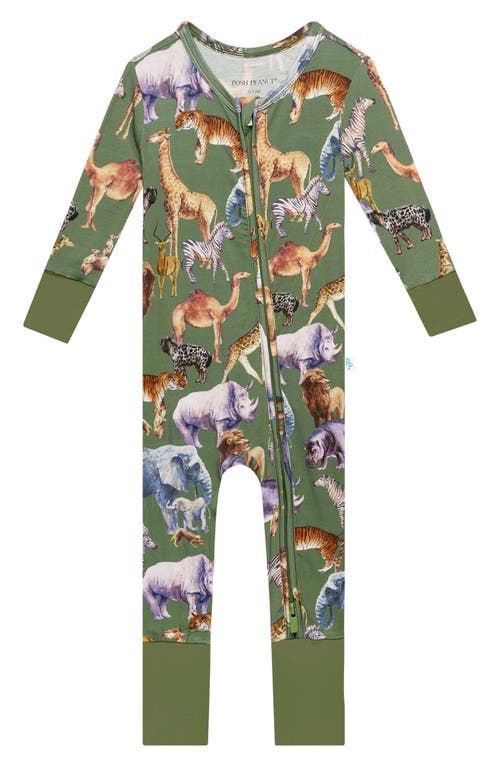 Posh Peanut Safari Fitted Convertible Footie Pajamas Open Green at Nordstrom,