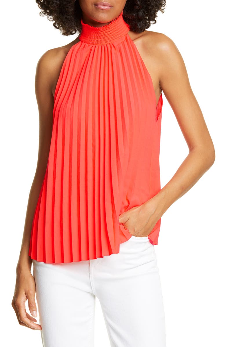 Imani Pleated Sleeveless Top, Main, color, NEON ORANGE