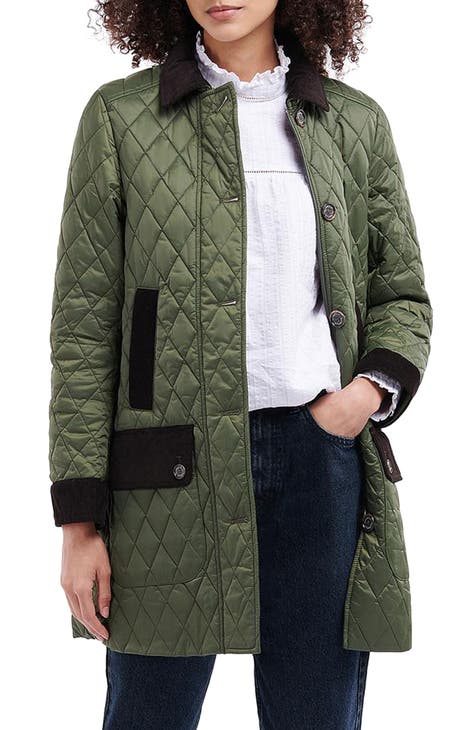 Quilted long jacket with hood