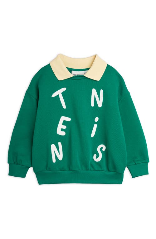 Mini Rodini Kids' Tennis Appliqué Collared Organic Cotton Graphic Sweatshirt Green at Nordstrom,