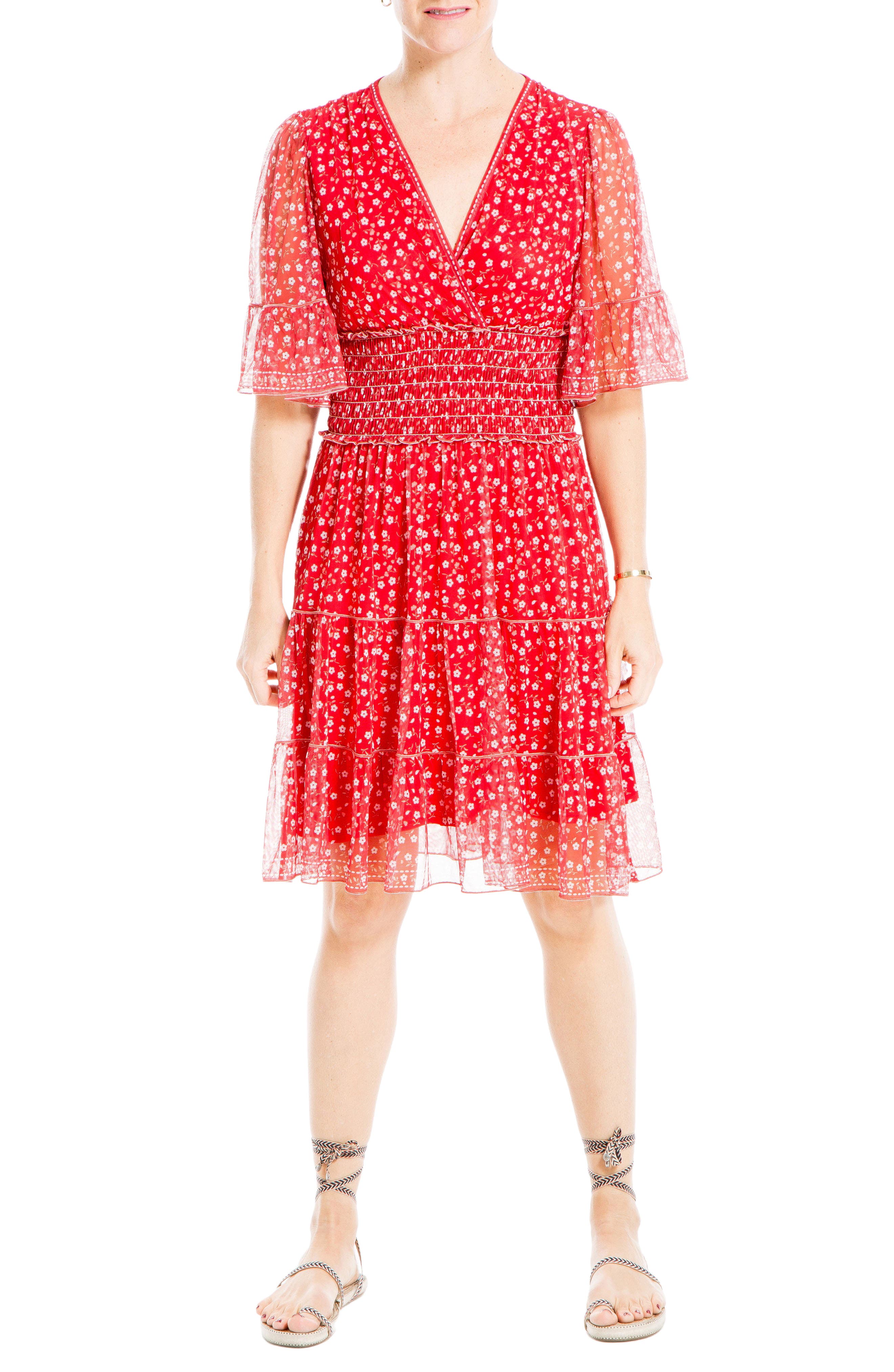 Max Studio V-neck Flutter Sleeve Dress In Redsprda | ModeSens