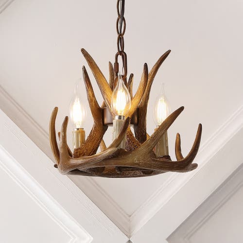 Shop Jonathan Y Nelle Adjustable Resin Antler 3-light Led Chandelier In Brown