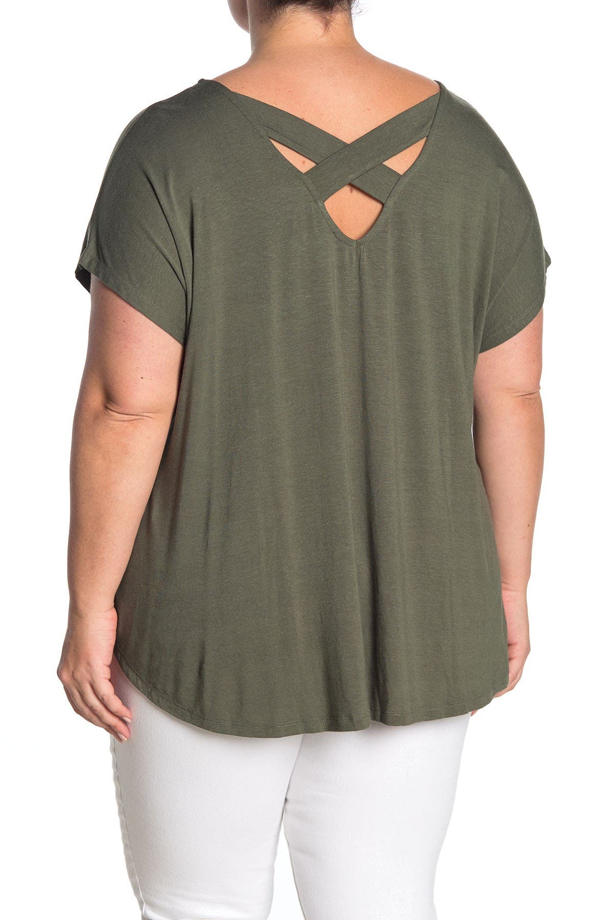 Bobeau Cross Back Short Sleeve Slub T-shirt In Medium Green