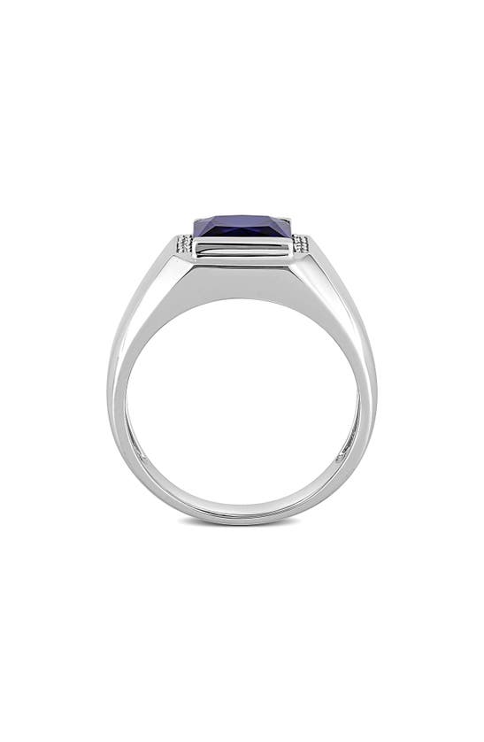 Shop Delmar Lab Created Sapphire & Diamond Ring In Blue