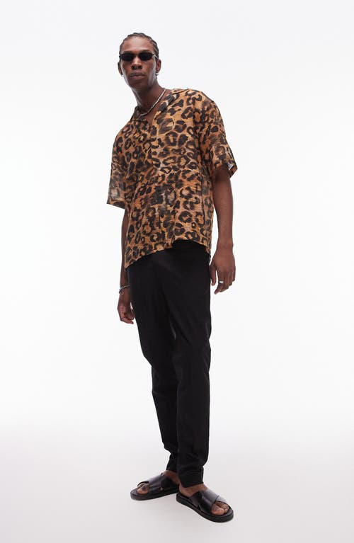 Shop Topman Animal Print Camp Shirt In Brown