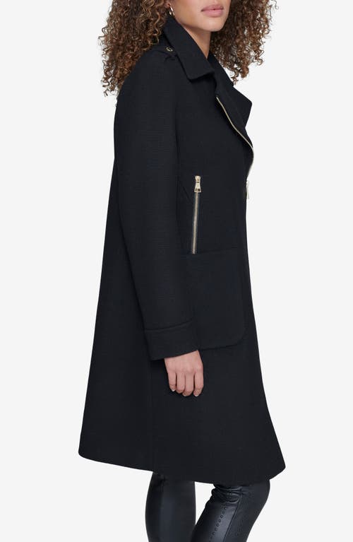 Karl Lagerfeld Paris Long Wool Blend Moto Jacket In Black