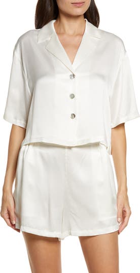 Washable Silk Button Up Long Sleeve Short Pajama Set