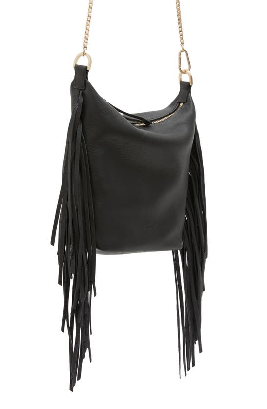 Allsaints Evaline Leather Fringe Bag In Black