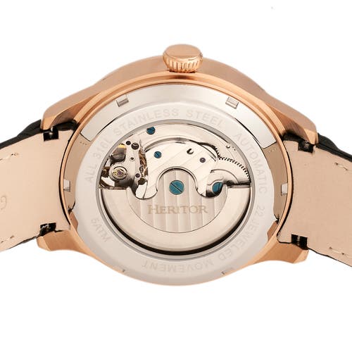 Heritor Automatic Gregory Semi-skeleton Leather-band Watch In Rose Gold/black