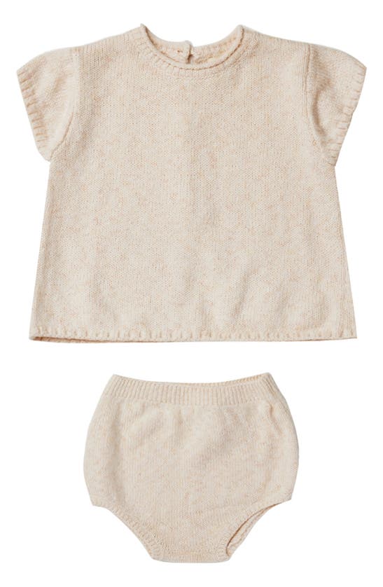 Quincy Mae Babies' Kids' Short Sleeve Organic Cotton & Linen Sweater & Bloomers In Neutral