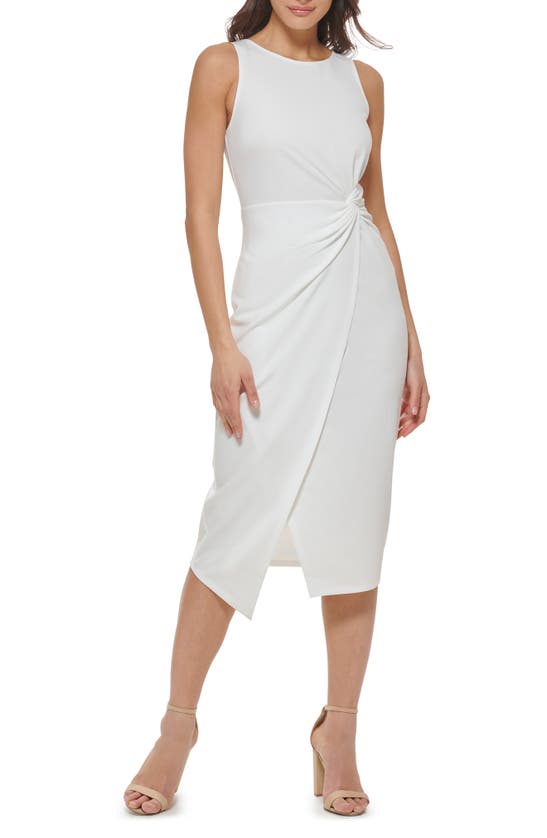 Guess Sleeveless Scuba Crepe Faux Wrap Dress In Ivory