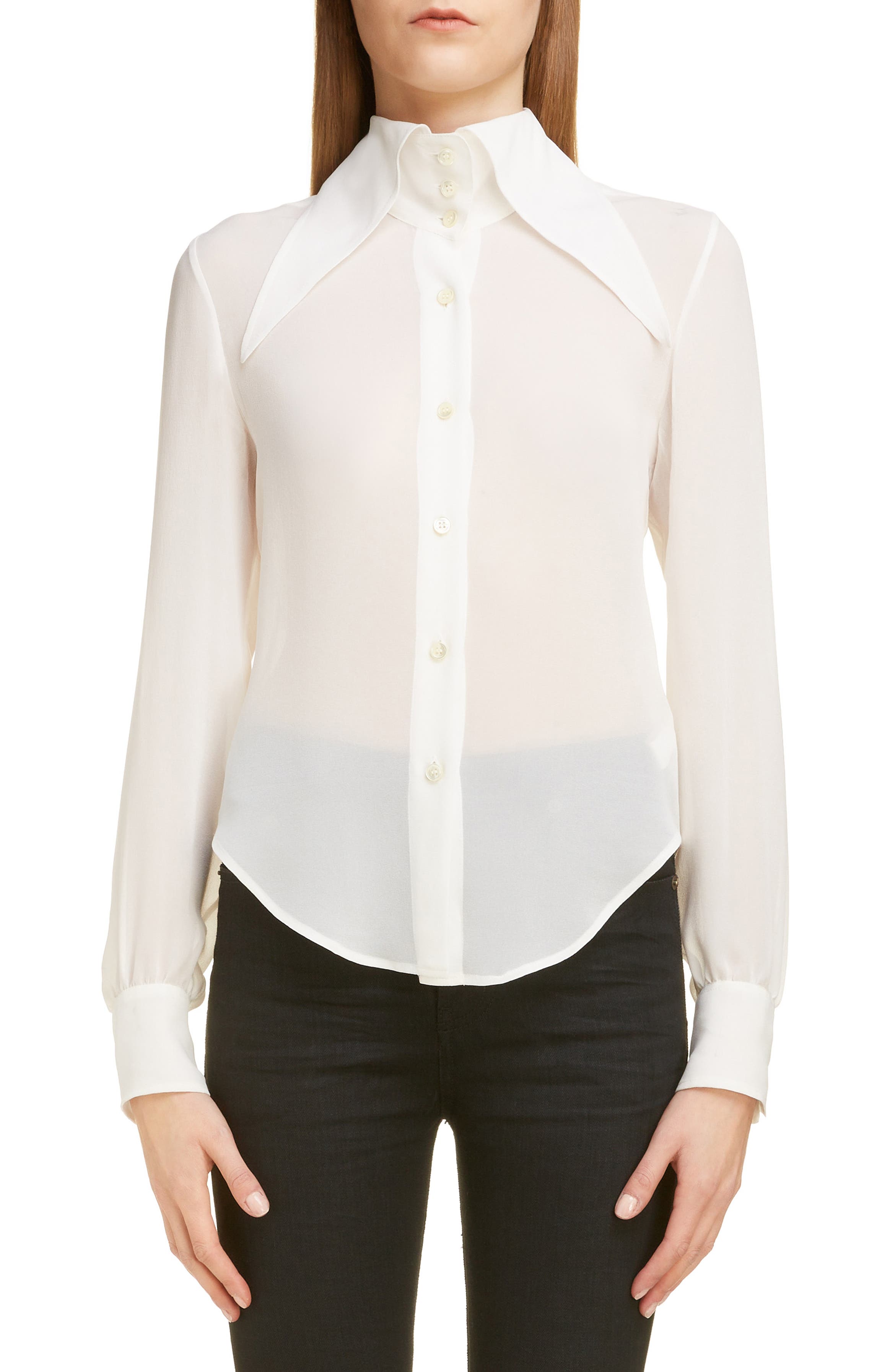 Saint Laurent Exaggerated Collar Silk Shirt | Nordstrom